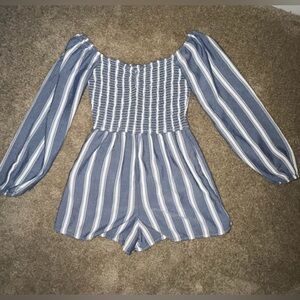 Hollister Blue and White Plaid Romper Dress Beach L